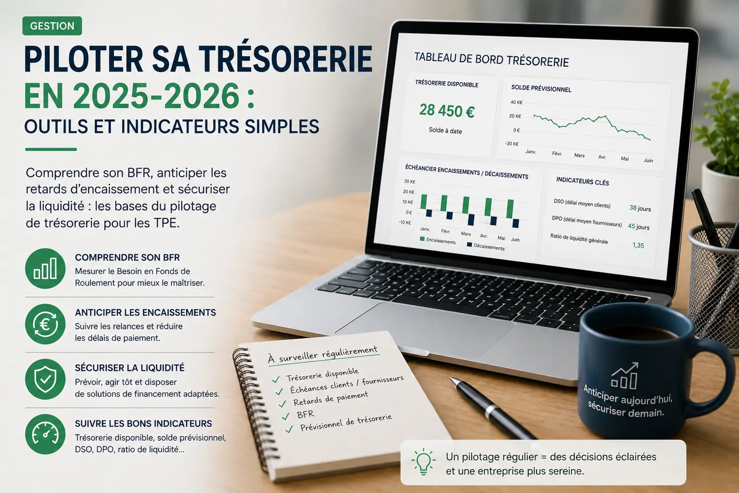 Piloter sa trésorerie en 2025-2026 : outils et indicateurs simples